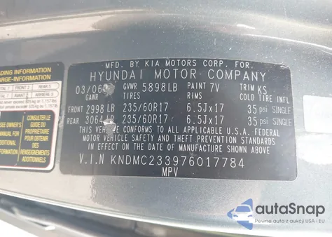 2007 Hyundai Entourage Gls/Limited/Se из США, поврежденный, VIN KNDMC233976017784